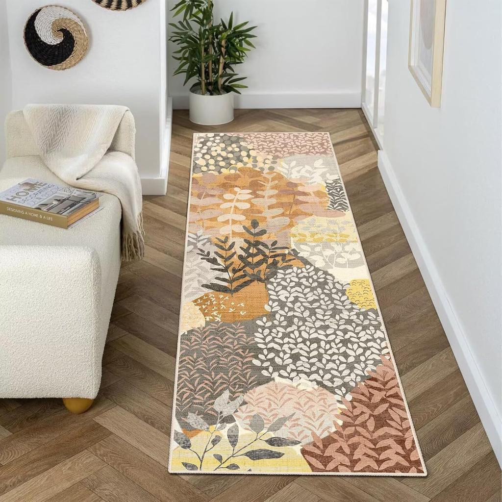 Boho Leaves Floral Print Runner Rug Long Non Slip Entryway Floor Mat Autumn Winter Indoor Carpet for Kitchen Bathroom Bedroom