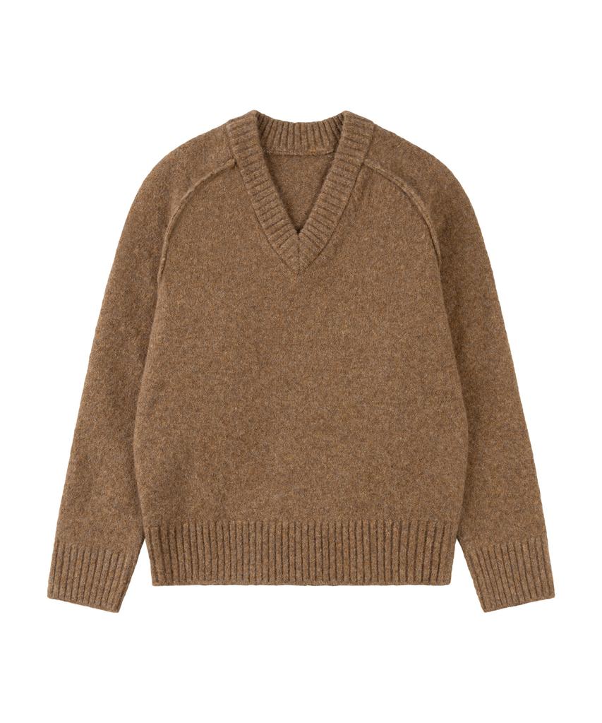 Siyajyu Sikn2170 Loose Fit V-Neck Heavy Knit_Camel Brown