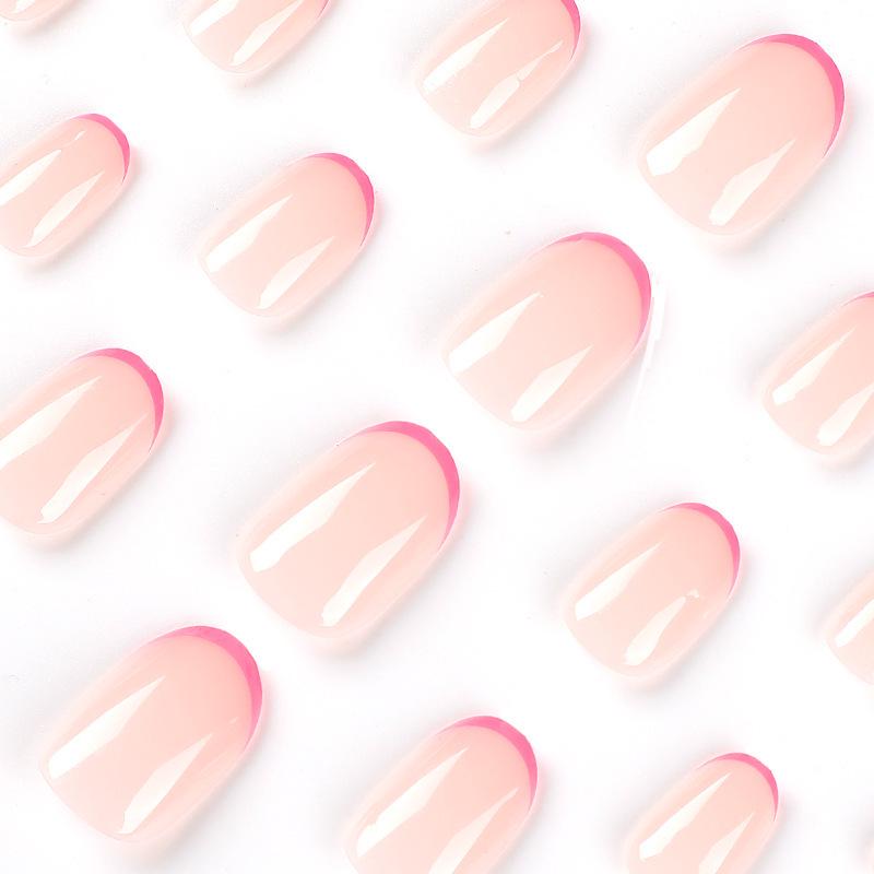 Wearable Pink French Tip Nail Art - Short Fake Nails