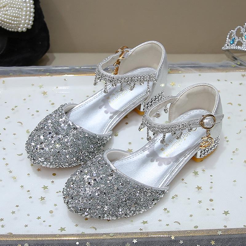 

Girls Princess Crystal Flats: Sparkling Rhinestone Dress Shoes for Stage Performance 29 серебряный