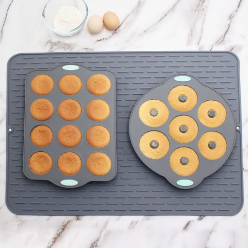 Two Counter Silicone Dish Drying Mats - Extra Large, 24" X 18" (61 X 45.7cm) - Set of 2 Flexible Rubber Drying Mats, Heat-Resistant Silicone Trivets,