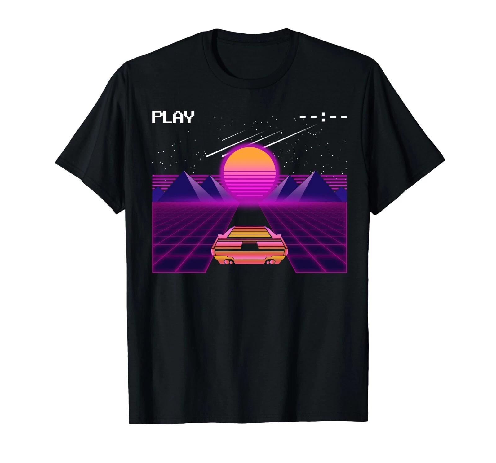 Car Aesthetic Cyberpunk Outrun Synthwave Sunset T-Shirt L