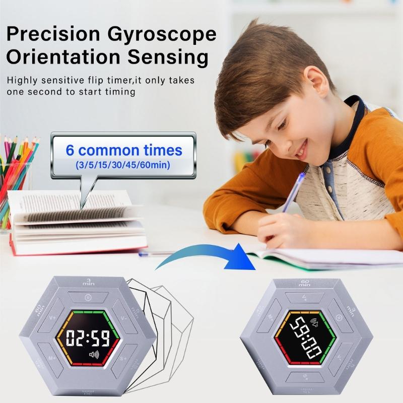 Zeitmanagement-Tool Sechseckiger Digitaler Countdown-Timer für Schüler LED-Anzeige Visuelle Erinnerung für Hausaufgaben