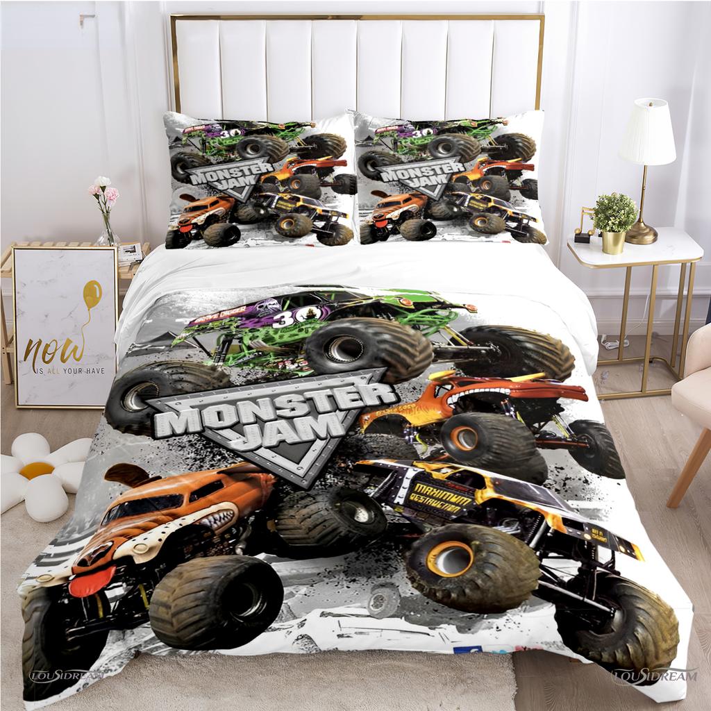 Monster Truck Duvet Cover Catroon Monster Jam Bedding Sets Soft Quilt Cover And Pillowcases For Teens Single/Double/Queen/King