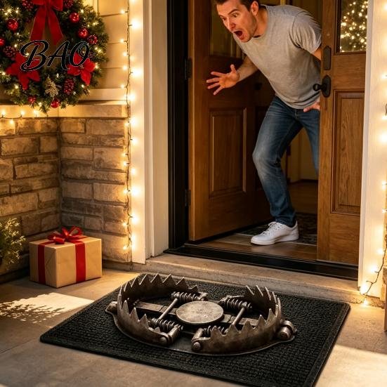 Non Slip Indoor Outdoor Mat 3D Bear Trap Rug, Funny Optical Illusion Entrance Non-slip Rug Prank Door for Front Entryway Bedroom Decor Creative Floor