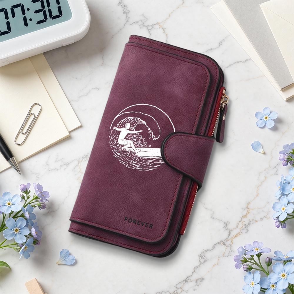 Surf Print Long Wallet Forever Multi Card Holder Fashion Purse for Daily Use