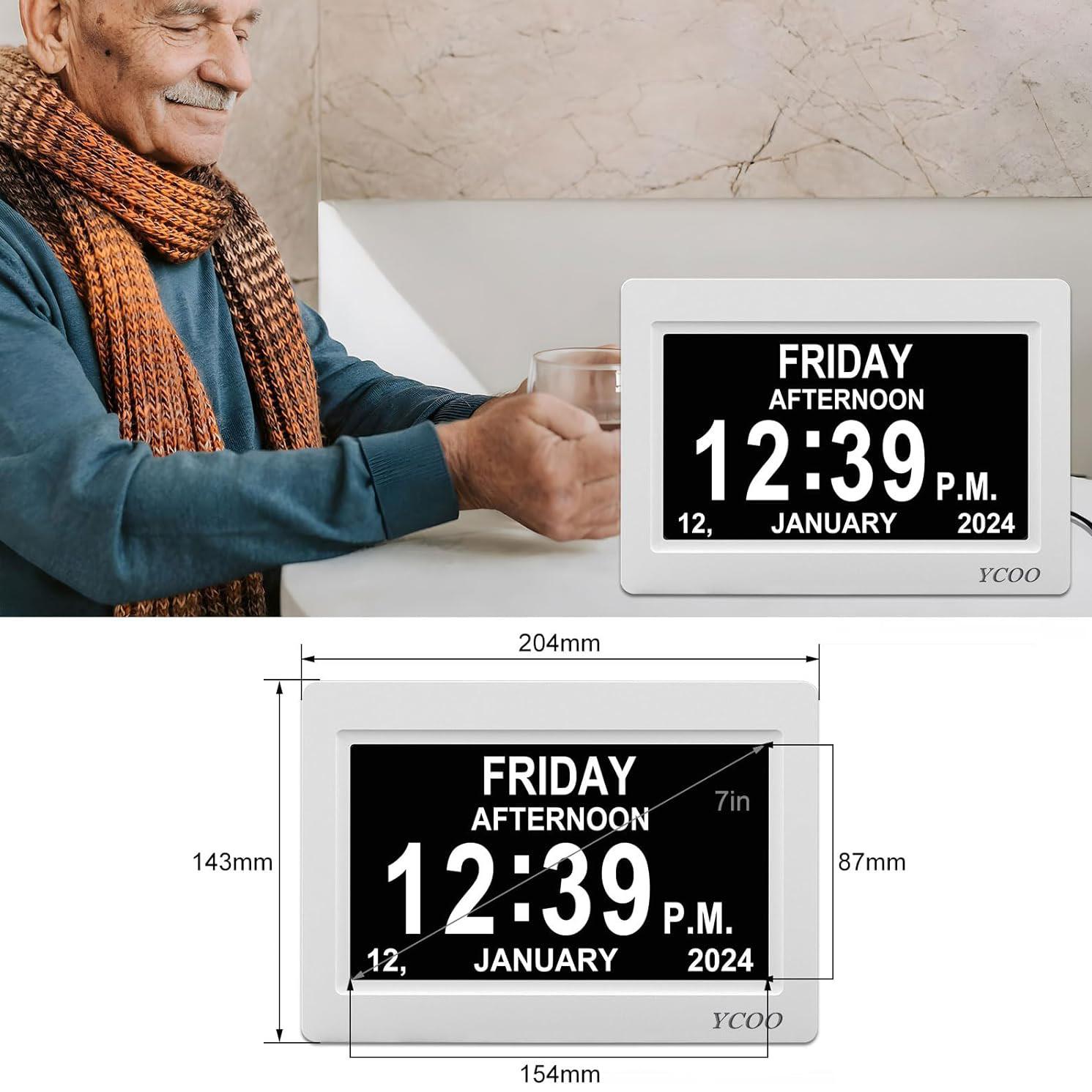 Yctze 7 Inch Digitale Kalender, Automatisch Dimmende Digitale Klok met