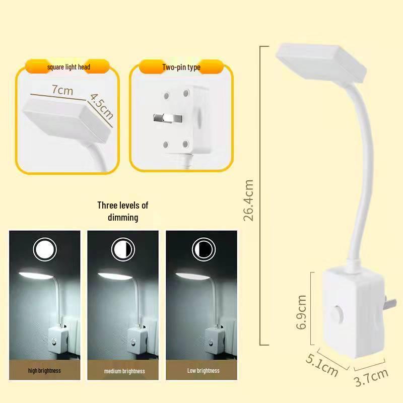 Adjustable Brightness LED Plug-in Table Lamp with Switch for Bedroom and Study