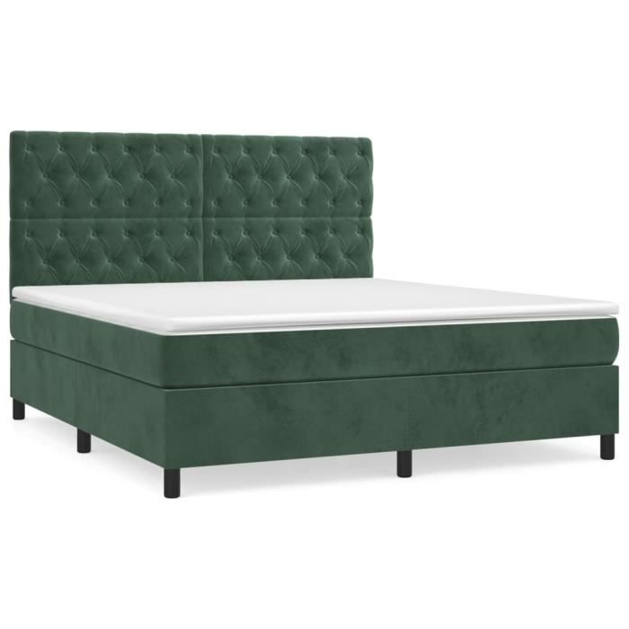 3143214 vidaXL Lit à sommier tapissier et matelas Vert foncé 160x200cm Velours