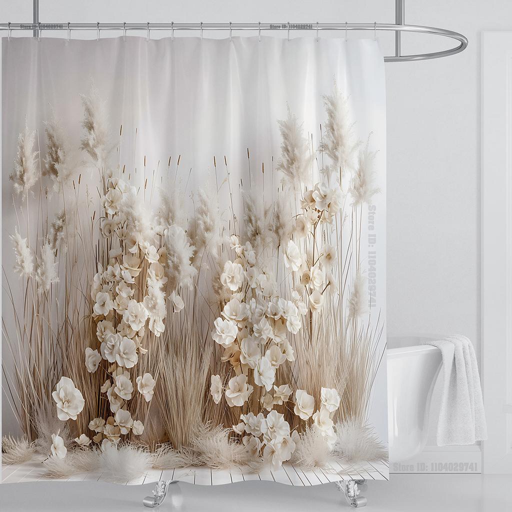 Plant Wheat Straw Shower Curtain Waterproof Shower Curtain Polyester Fabric 3D Printed Curtain Bathroom Decoration with Hooks