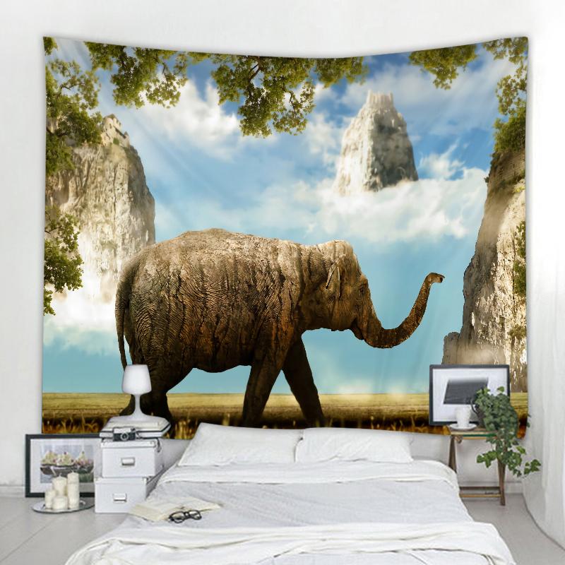 Elephant Tapestry Mandala Boho Style Wall Decor Wild Animals Green Leaves Pattern Tapestry Living Room Home Bedroom Decoration