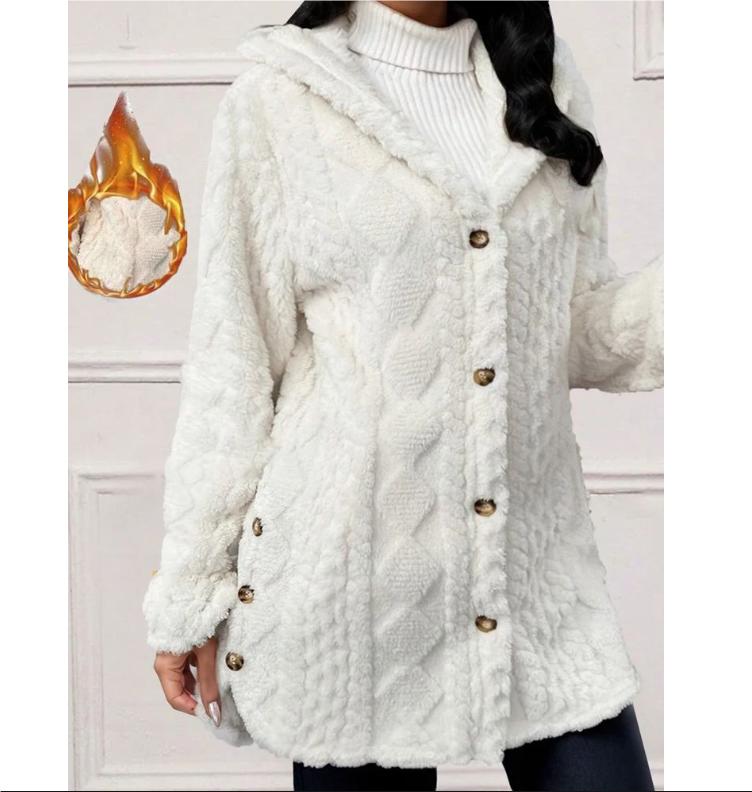 

Батал Размеры Осень и Зима Пальто из Искусственного Меха Плюшевый Кардиган на Пуговицах Свитер с Капюшоном Однотонный Тепло Осень и Зима XXL