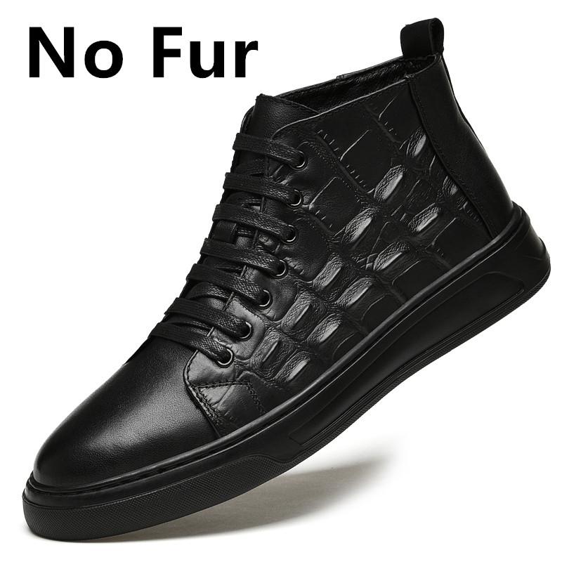Vinter Herr Äkta Casual Läder Stilfulla Höga Brittisk Stil Chelsea Boots Män Eleganta Svarta Enfärgade Krokodilmönstrade Skor