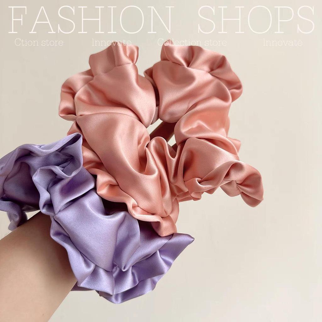 Oversized Korean Ballet-Style Satin Hair Tie with Ruffled Edges - Elegant and Fashionable Bun Accessory