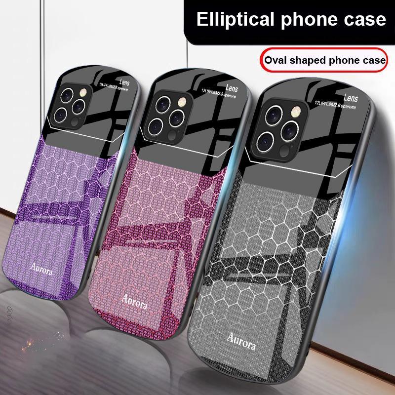 Hexagonal Grid Of Applesr For IPhone 16 Pro Max 15 Pro 14 13 12 Mini 11 XS Max XR 7 8 Plu SE 2022 Elliptical Glass Phone Case