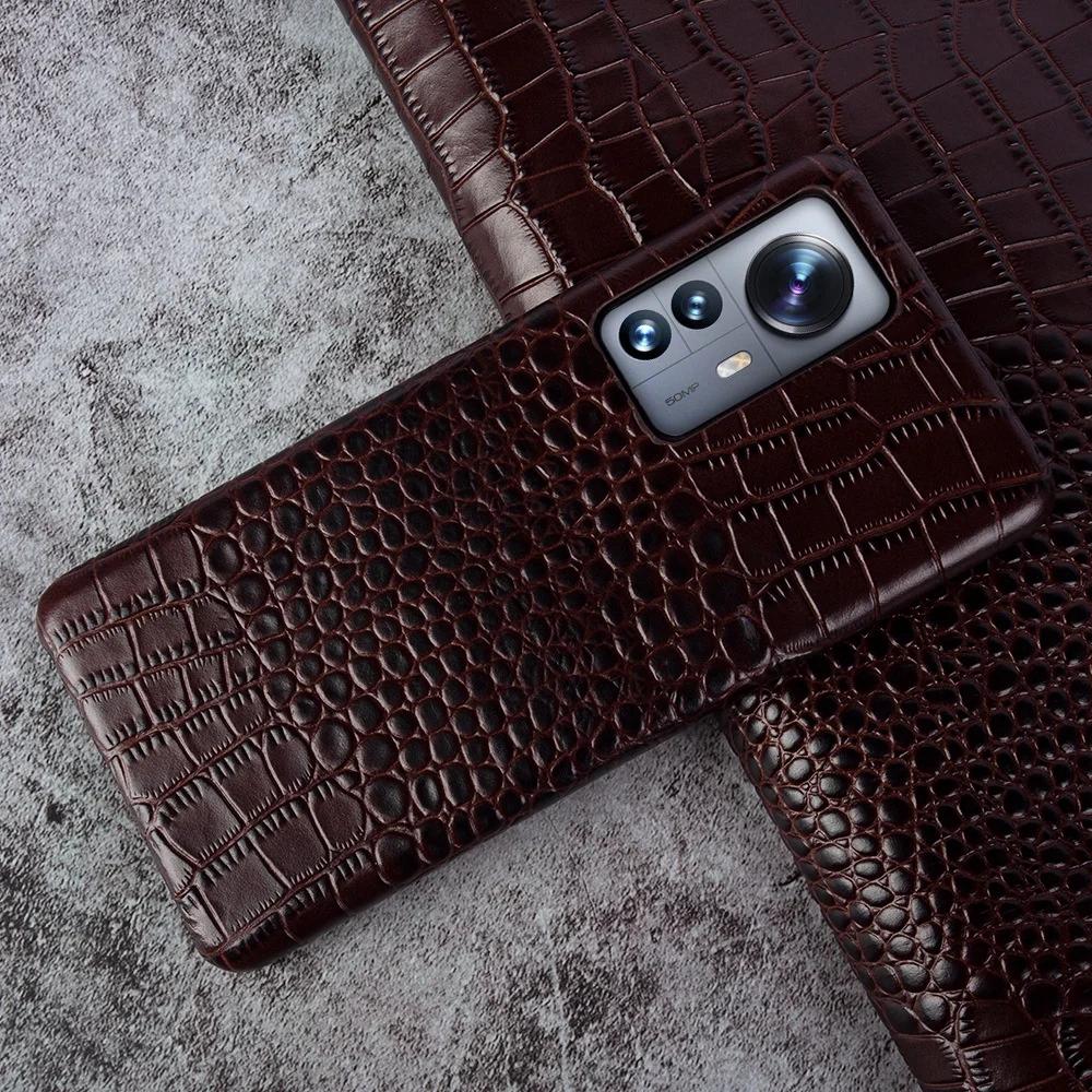 Crocodile Pattern Genuine Leather Case for Xiaomi 14 Ultra 13 Pro 12S 12T Mi 11 Lite Redmi Note 12 Pro Plus K50 K40 Hard Cover