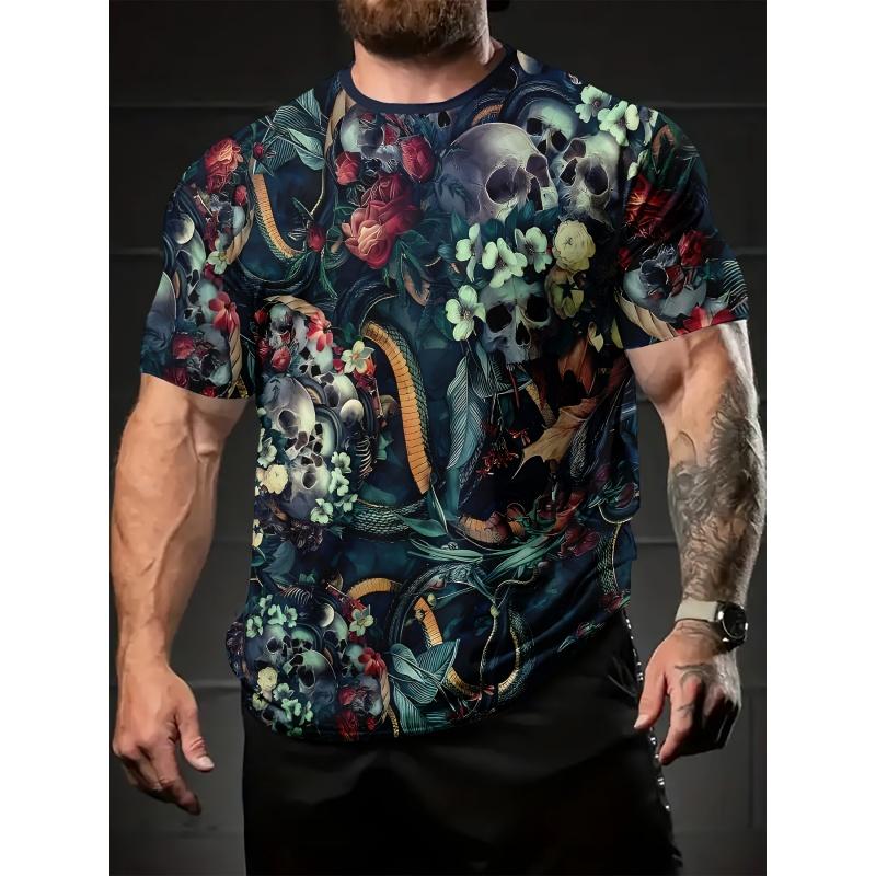 Colorful Flowers Pineapple Graphic T Shirt For Men Snake Skull 3D Printed Tees Summer Short Sleeve Tops Loose O-Neck T-Shirts