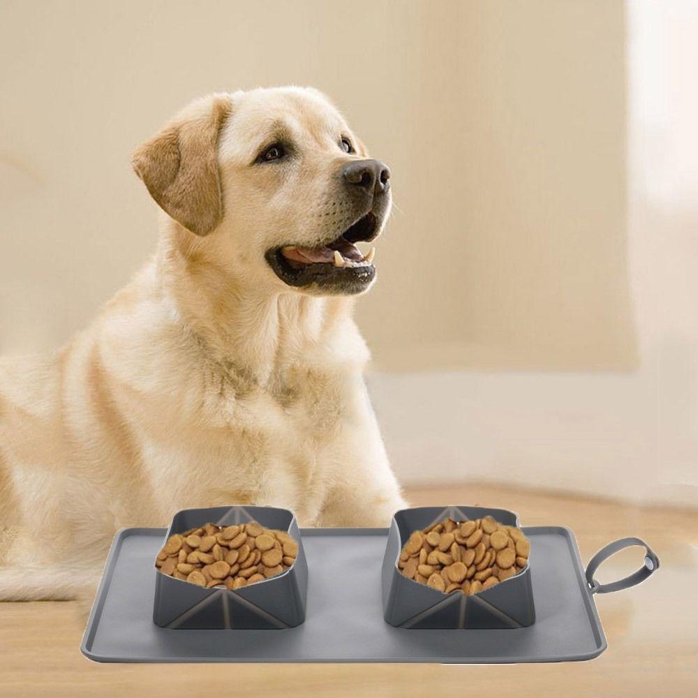 Anti Slip Silicone Folding Dog Bowl 2-in-1 Cat Water Feeder Folding Double Bowls  for Dogs/Cats