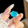 Princess Square Pillow Paraiba Neon Blue Premium Temperament Open Ring Women's Pendant Stud Earrings Set 2026