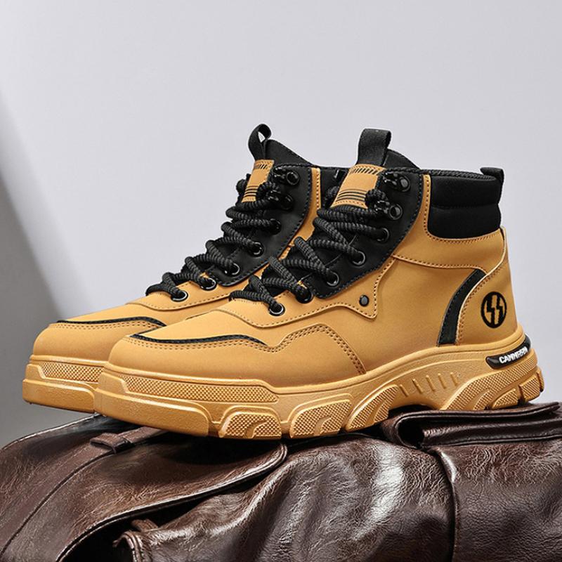 Fashion Men Thick Soled Short Boots Spring Autumn New High Top Men British Style Thick Soled Wear Resistant Short Boots Casual Shoes
