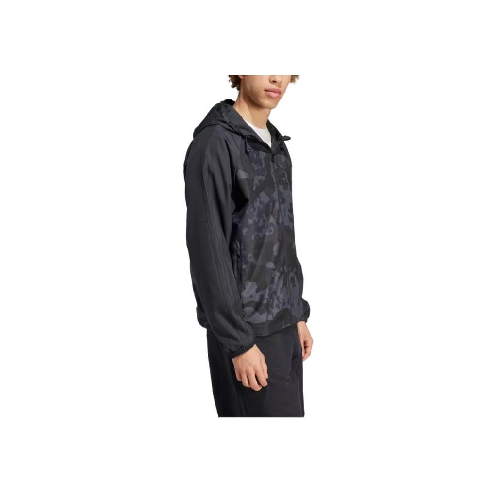 adidas Originals All Over Print Hooded Zip Fitted Long Sleeve Jacket Men Jackets Black IS0258