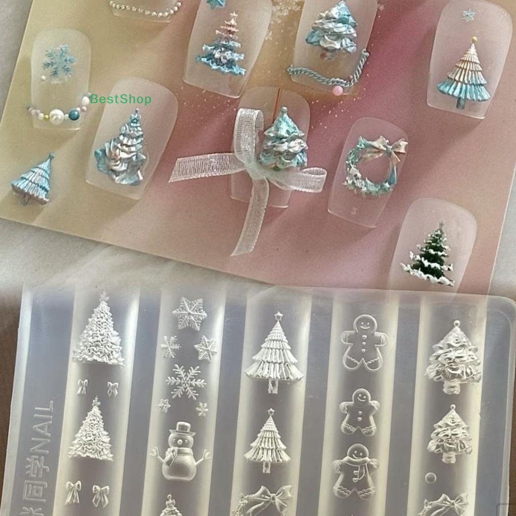 Christmas Series(Christmas Tree Snowman Gingerbread Man ) 3D Nail Art Silicone Molds,DIY Transparent Manicure Decor Templates
