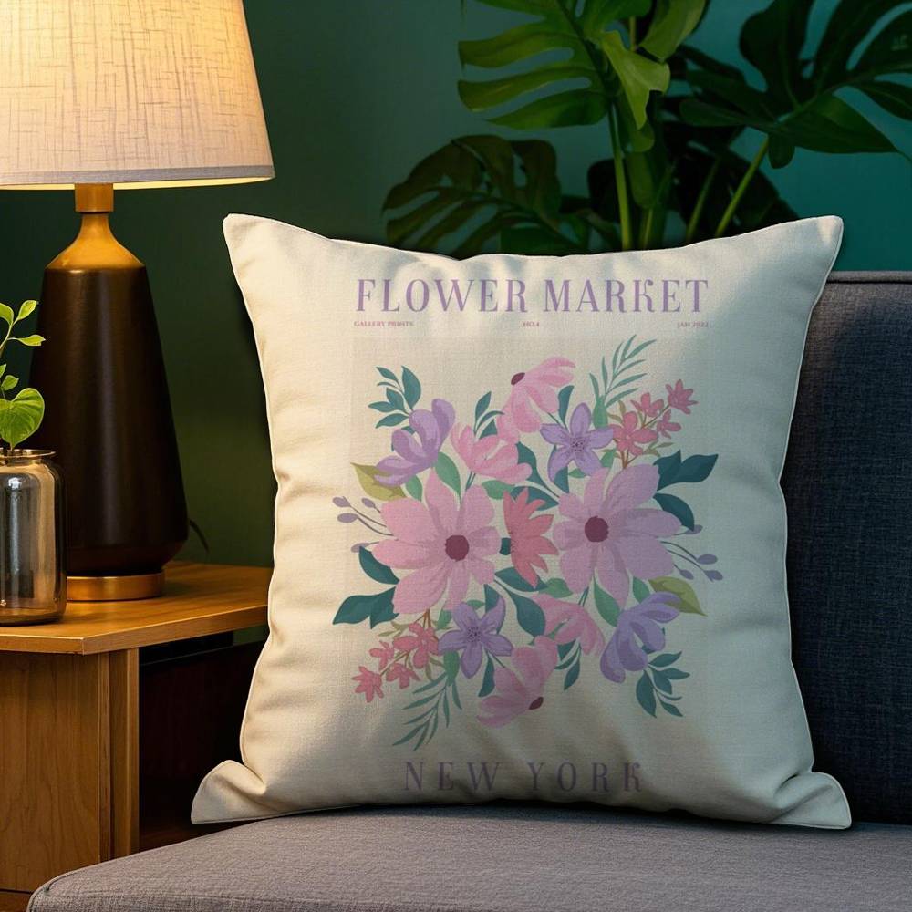 Classic Flower Market Pillow Case Plush Fabric Soft Double Sided Print Sofa Cushion Cover Throw Pillow Covers