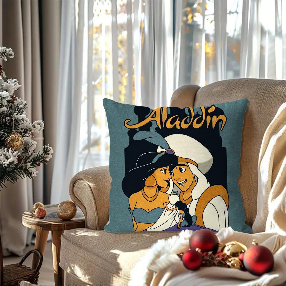 A-Aladdin Animated Fairy Tale Story Pillow Case Square Pillow Bedroom Sofa Leisure Comfort Car Living Room Home Decoration 40X40