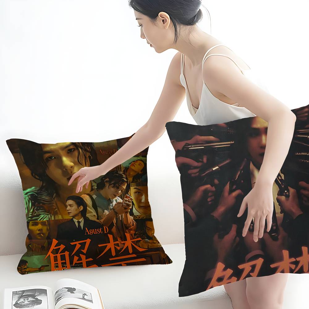 S-Suga Kpop Style A-Agust D Creative Personalized Pillow Cover Kids Bedroom Wild Party Decor Pillowcase Kid Birthday Shower Gift