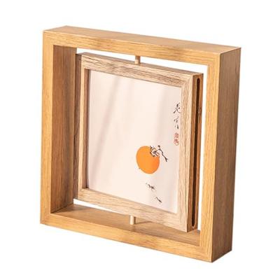 Queen-b Square Wooden Photo Frame, 360° Rotating, Stylish, Art, Tabletop, Natural, Photo Stand, Nordic Interior Decor (Beige, Large)
