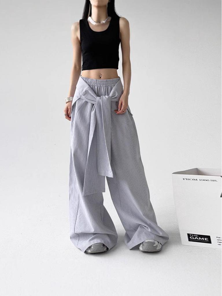 Trendy High-Waist Striped Wide-Leg Layered Pants