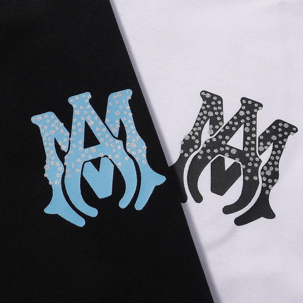 736 Amiri 2025 Sommer Neue Männer und Frauen Lose Hohe Qualität Baumwolle Plus Größe T-shirt Paar T-Shirt Alphabet heißer silber