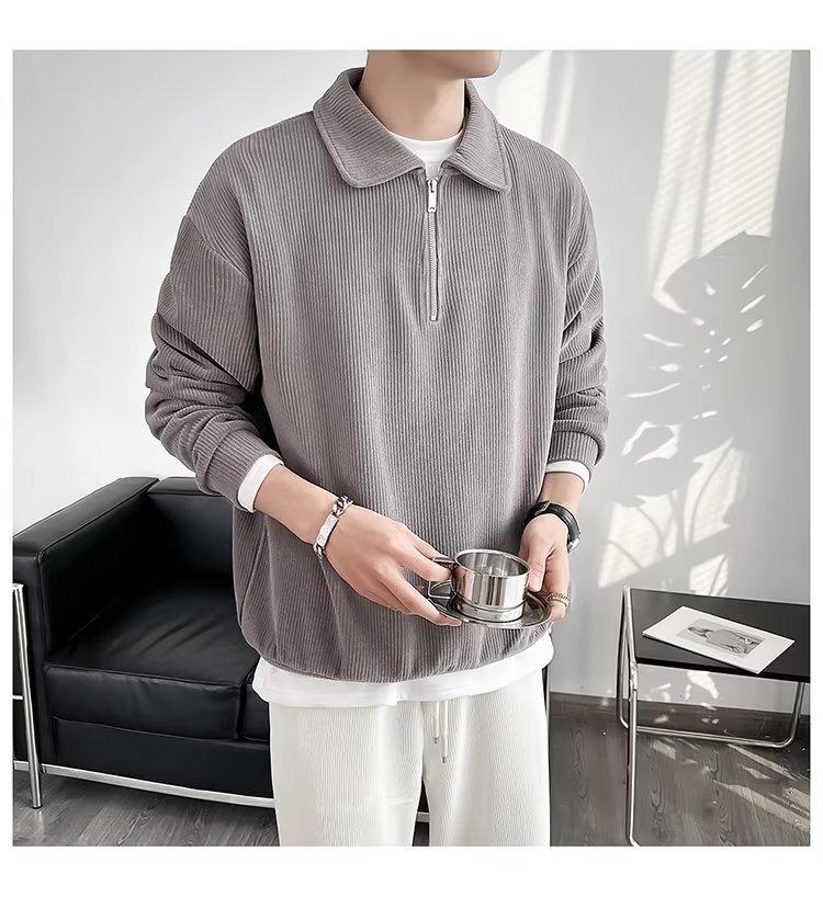 

Lapel half zipper long sleeve POLO shirt trendy men s fashion ins trendy top ruffian handsome 2025 men s XXXL сірий колір