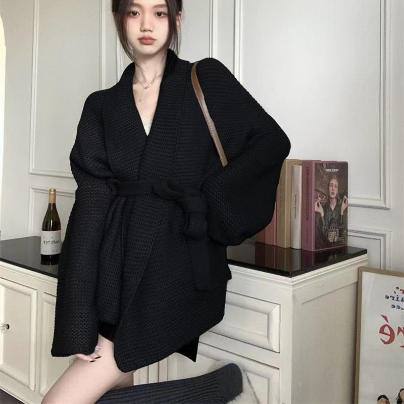 Cardigan Sweater Female 2023 Autumn Lazy Knitted Coat with High Quality Slim Soft Glutinous Lace Up Cardigan Sweater for Women