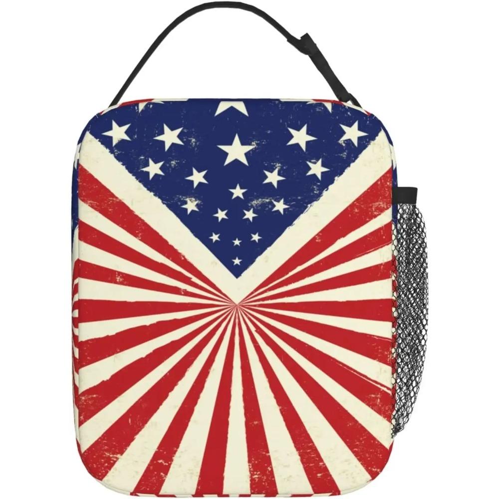 Vintage American Flag Lunch Box Reusable Insulated Lunch Bag Thermal Cooler Tote for Boys Girls School Picnic Travel Hiking