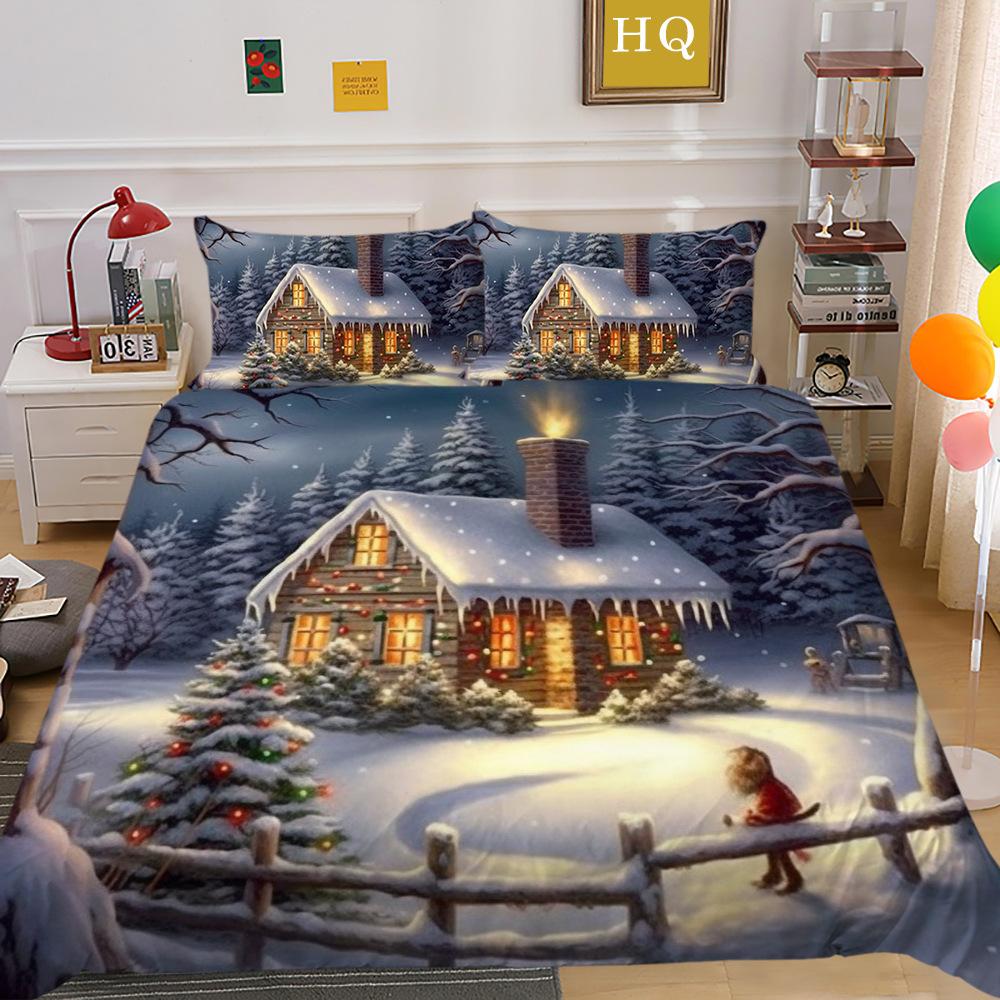 Christmas Digital Printing 3D Printing Polyester Pillowcase Quilt Cover Two Or Three-Piece Set