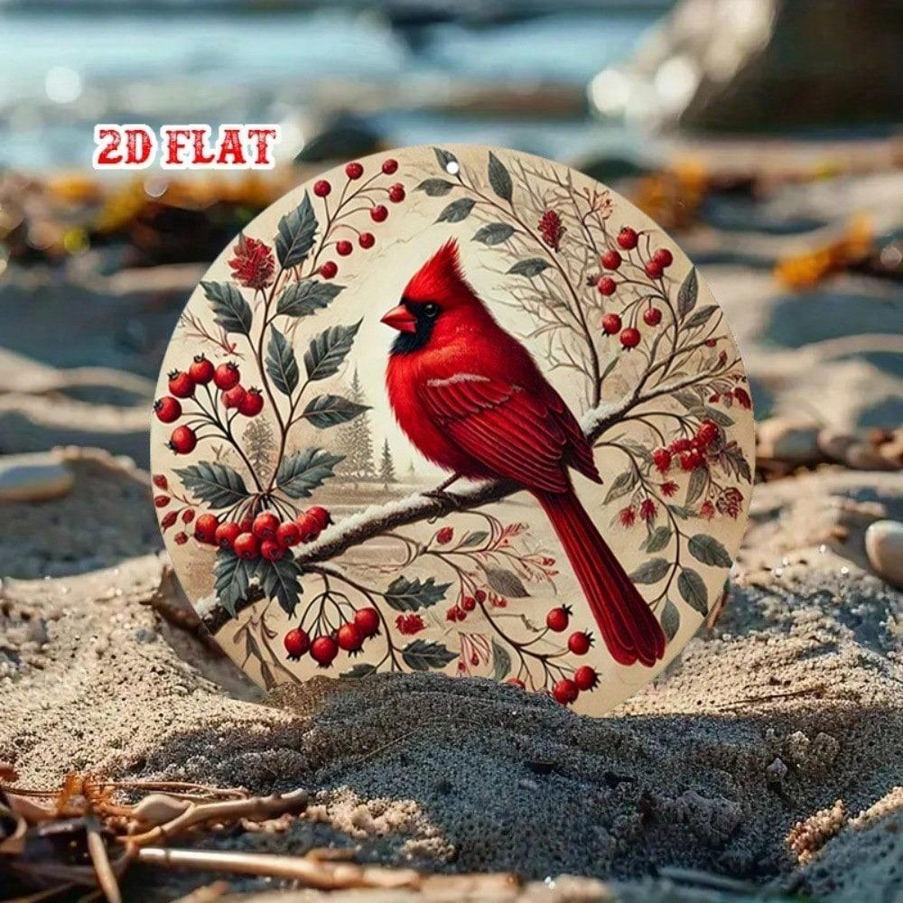 Vintage Winter Metal Tin Sign 7.8x7.8 Inch Rustic Wall Decor Cardinal Birds Snowy Branches German Quote