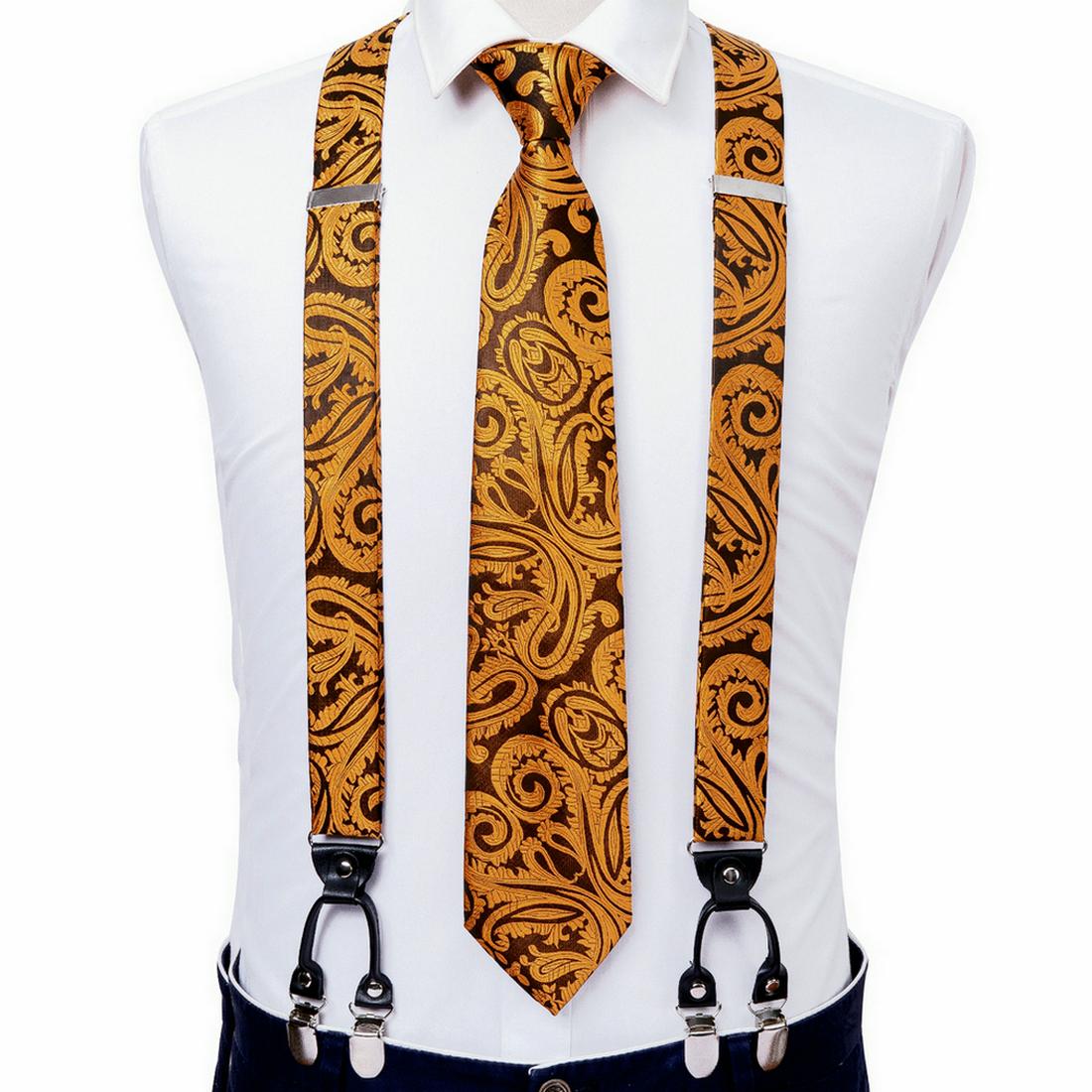 

Модные мужские подтяжки с 6 зажимами, регулируемый эластичный ремень шириной 3,5 см, красные подтяжки, комплект шелковых галстуков на подтяжках BJ-2013,N-0988