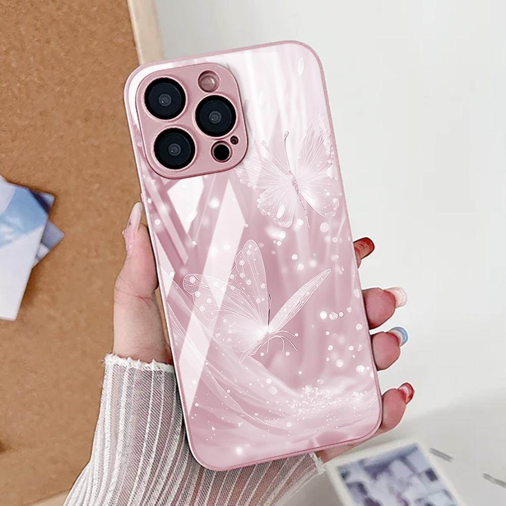 Tempered Glass Phone Case For iPhone 17 Pro Max 11 15 13 14 12 16 Pro Max 17 Air 16E SE 2022 7 8 Plus XR Elegant Butterfly Cover