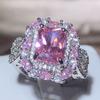 Sparkling Pink Zircon Collection Square Ring Female  Stamp New Fashion Jewelry Party Birthday Gift