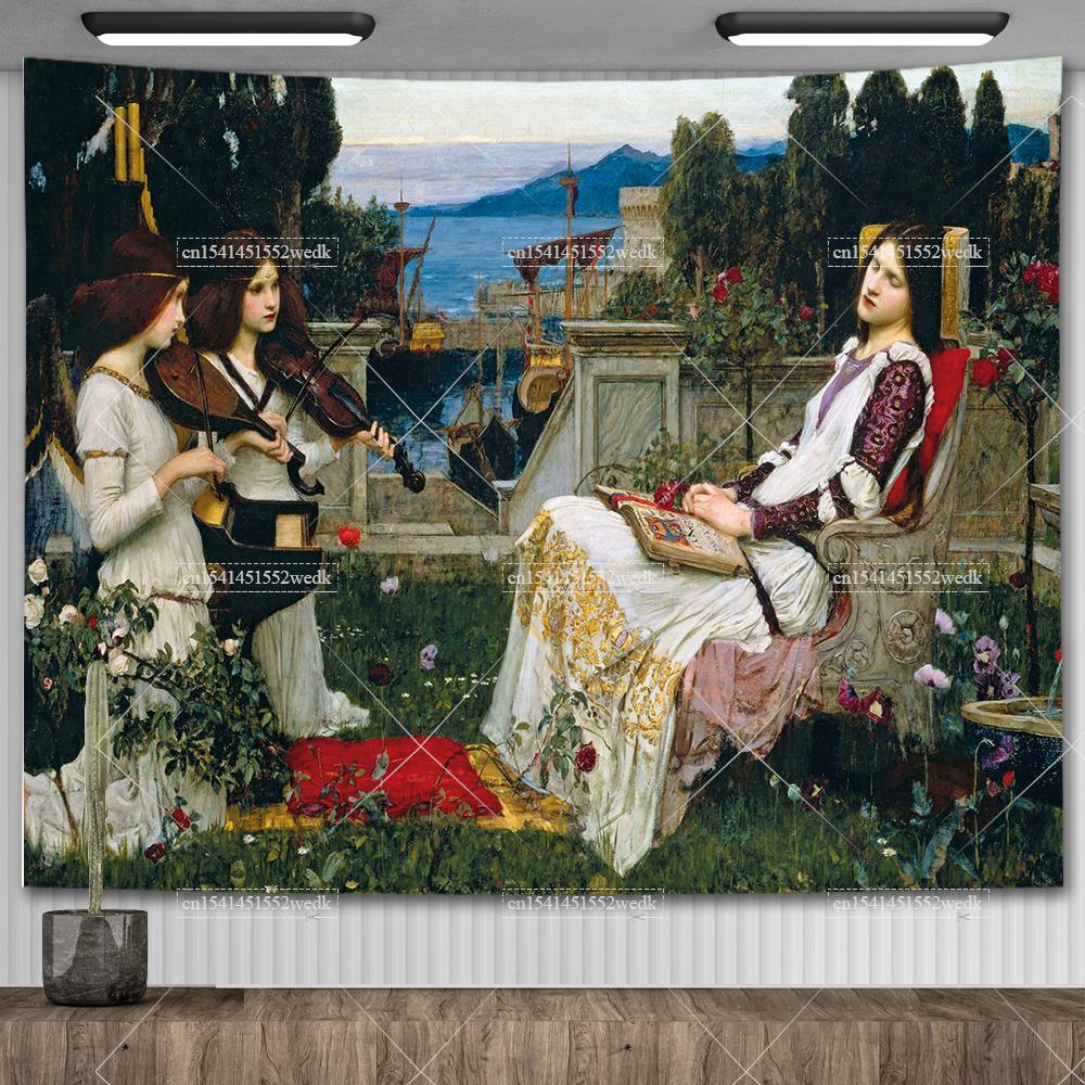 John William Waterhouse Artworks The Lady of Shalott Tapestry Wall Hanging Oil Paintings Home Decoration Aesthetic Tapestries