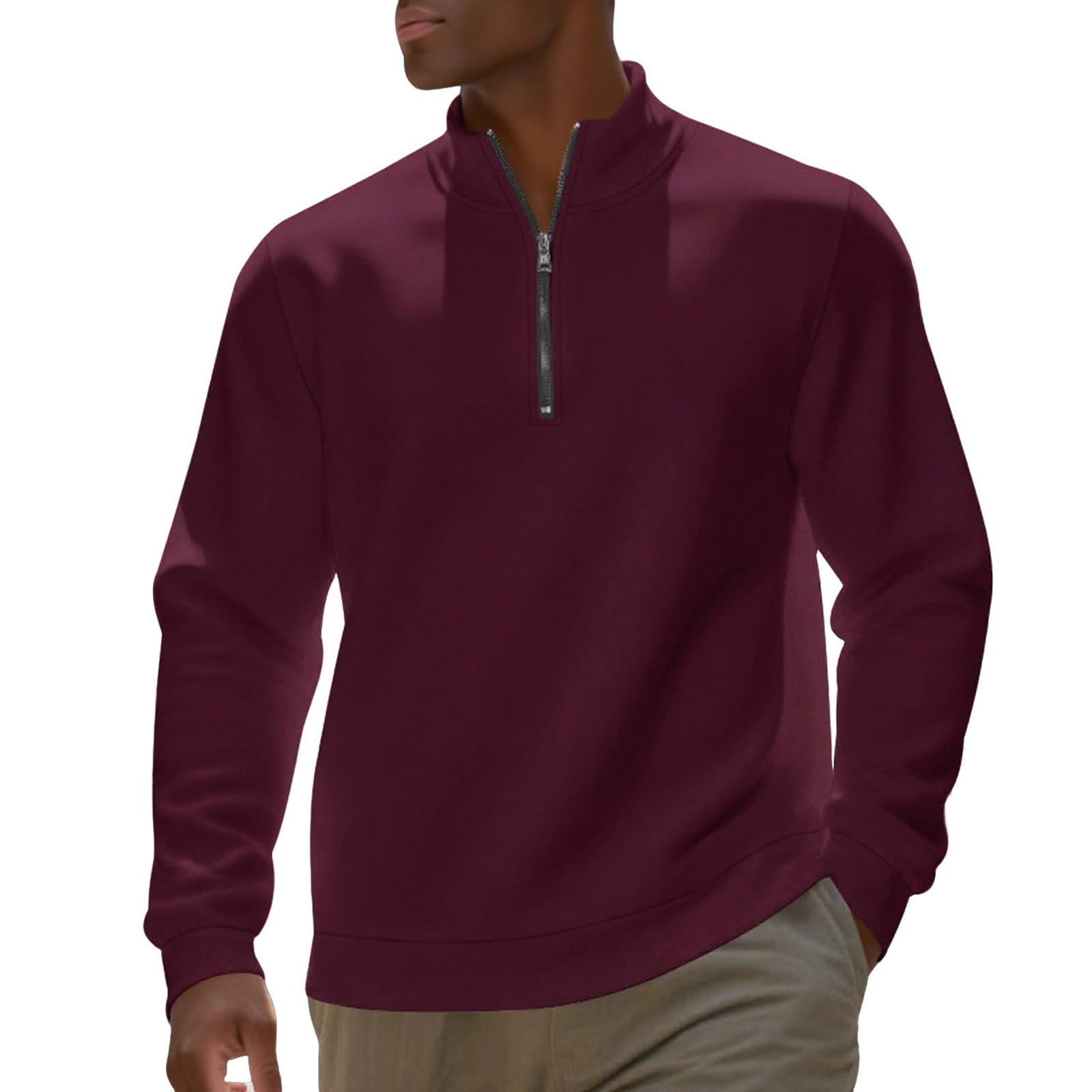 

Men s Half Zipper Standing Collar Keep Warm Base Layer Shirt Hoodie XXXL винный