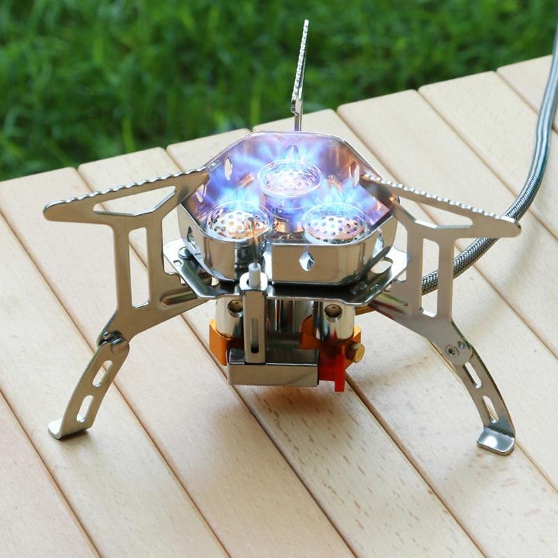 Outdoor Gas Stove Camping Backpack Stove 5800W Portable Burner Cooking Stove with Fuel Tank Adapter, Piezoelectric Ignition