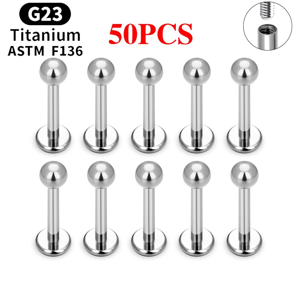 10/50 STK G23 Titan Piercing Labret Læbe Stud Ring CZ 16G Indvendigt Gevind Stud Ørering Øre Tragus Brusk Helix Daith Smykker