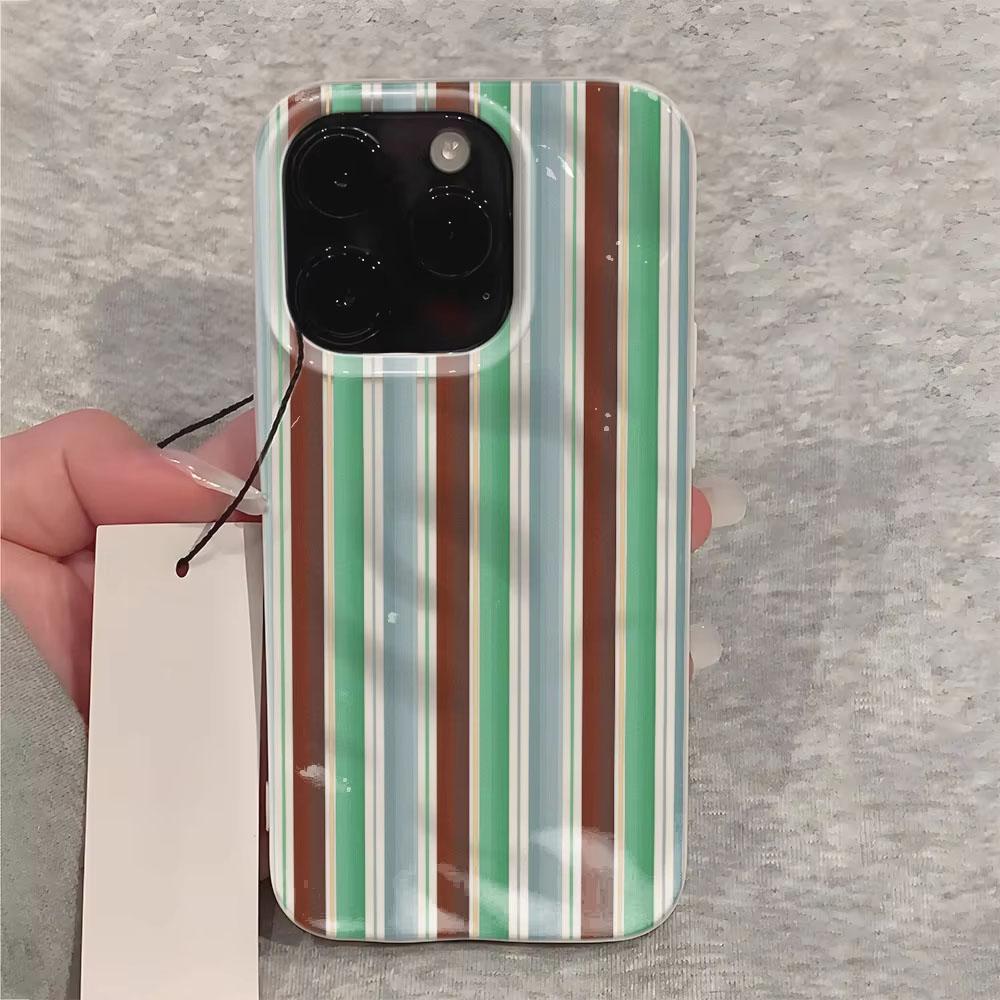 Luxurious Green Purple Stripes Phone Case For iPhone 17 14 15 Pro Max 13 12 11 16 15 Plus Air Concave Convex Silicone Soft Cover