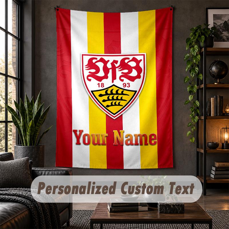 Personalisierte Wandtapisserie, VfB Stuttgart FC Benutzerdefinierter Text, Weiches Stoff-Wandbild für die Innendekoration