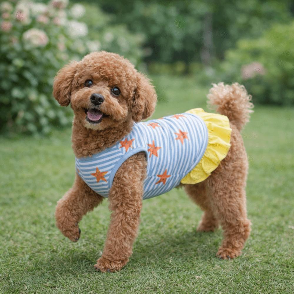 Starfish Pattern Dog Striped Dress Breathable Summer Dog Costume  Spring Summer