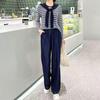 Autumn Striped Long Sleeve Top & High Waist Wide Leg Pants Two-Piece Set