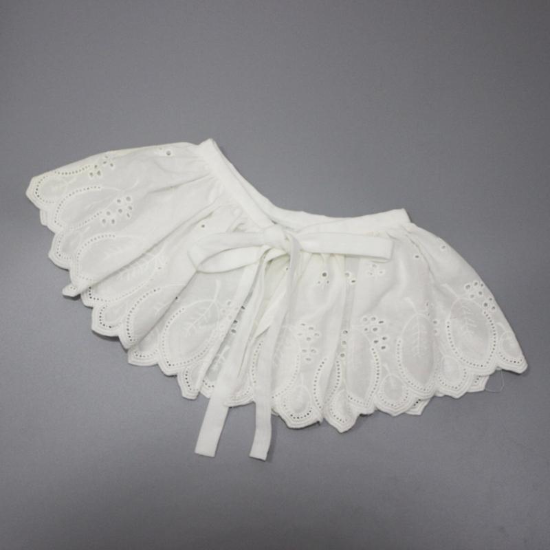 Fashion White Detachable False Collar Ruffle Shawl Wrap Women Elegant Hollow Out Embroidery Leaves Decorative Capelet