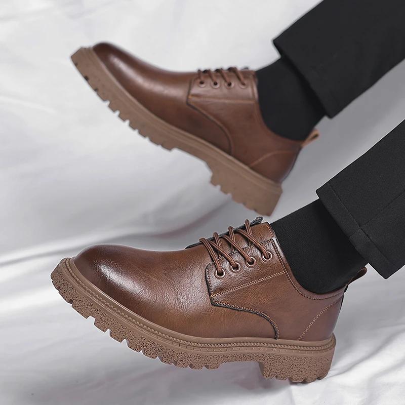 Men Oxford Round Toe Shoes Casual Loafers Vulcanized Shoe Outdoor Lace-Up Business Wedding Party Formal Dress Cow Leather Shoes